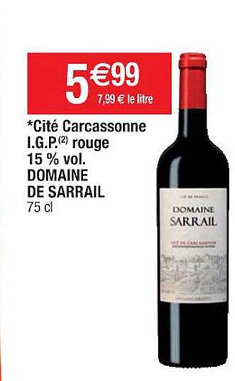 cité carcassonne i.g.p. rouge 15% vol. domaine de sarrail