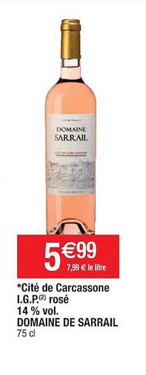 cité de carcassone i.g.p. rosé 14% vol. domaine de sarrail