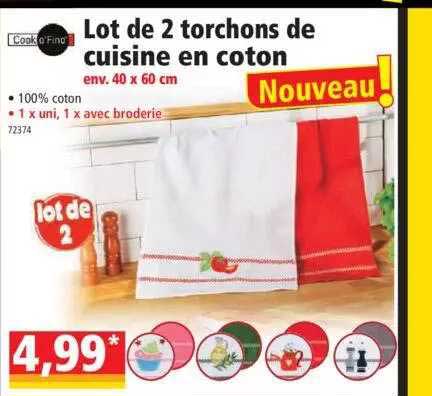 cook'o fino lot de 2 torchons de cuisine en coton