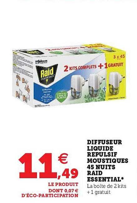 diffusion liquide répulsif moustiques 45 nuits raid essential