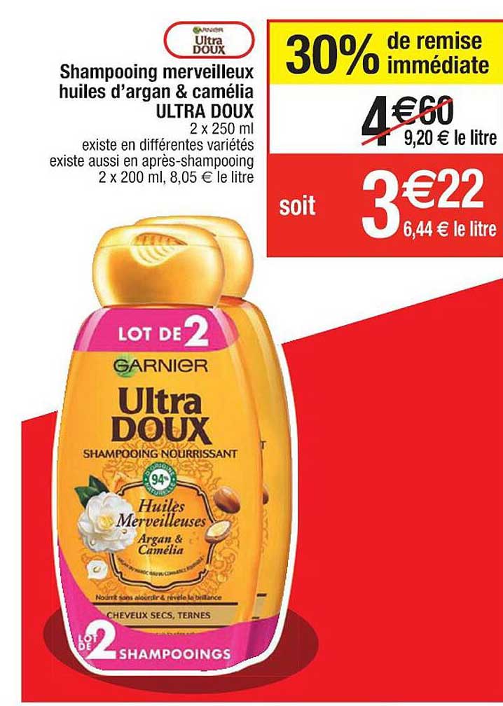 garnier shampooing merveilleux huiles d'argan & camélia ultra doux