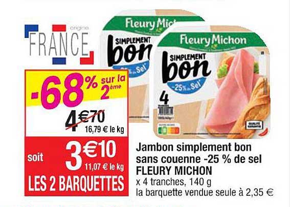 jambon simplement bon sans couenne -25% de sel fleury michon