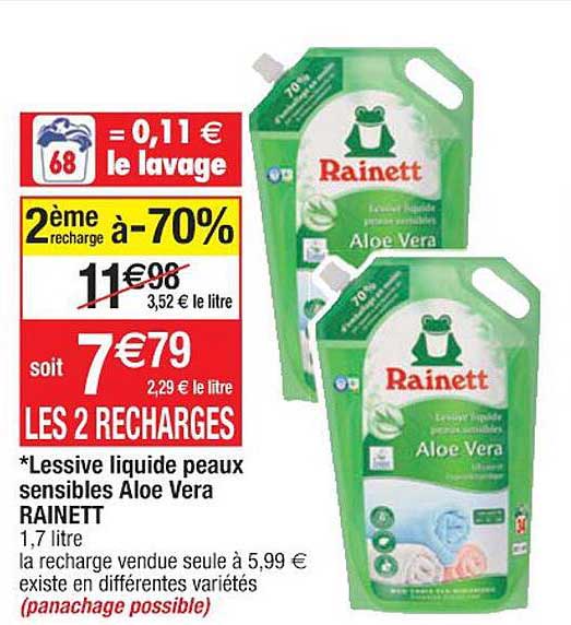 lessive liquide peaux sensibles aloe vera rainett