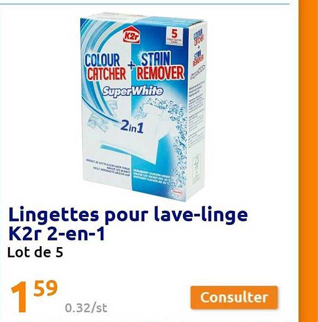 lingettes pour lave-linge k2r 2-en-1