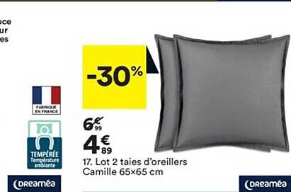 lot 2 taies d'oreillers camille 65x65cm dreaméa