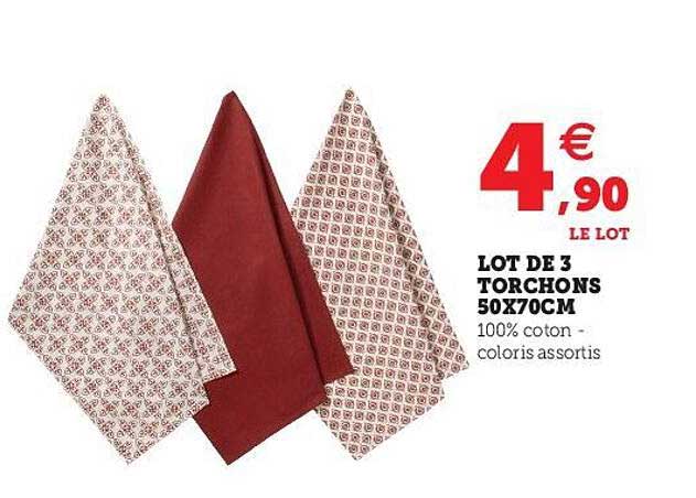 lot de 3 torchons 50 x 70cm