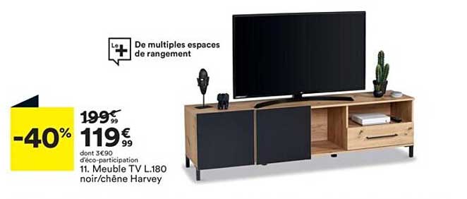 meuble tv l. 180 noir-chêne harvey