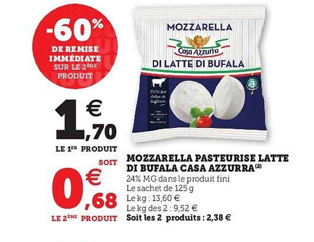mozzarella pasteurisé latte di bufala casa azzurra