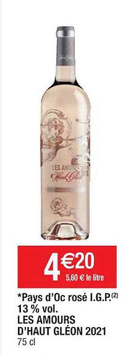 pays d'oc rosé i.g.p. 13% vol. les amours d'haut gléon 2021