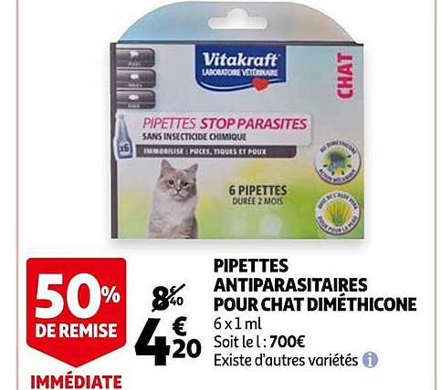 pipettes antiparasitaires pour chat diméthicone