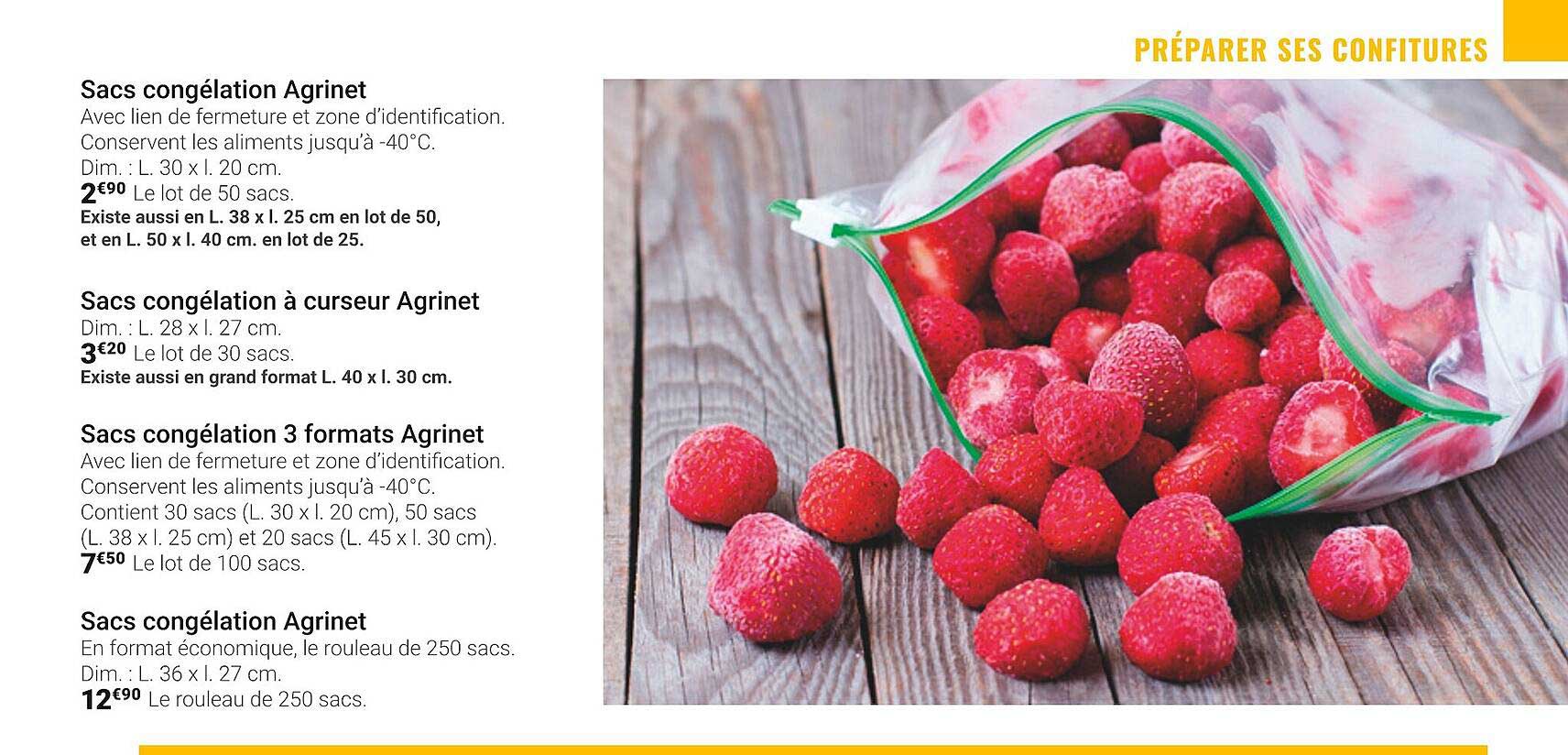 sacs congélation agrinet, sacs congélation à curseur agrinet, sacs congélation 3 format agrinet