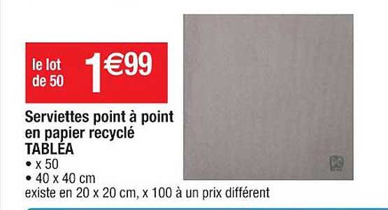 serviettes point à point en papier recyclé tabléa