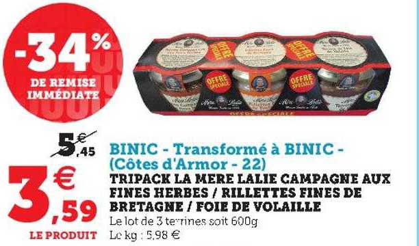 tripack la mère lalie campagne aux fines herbes - rillettes fines de bretagne - foie de volaille