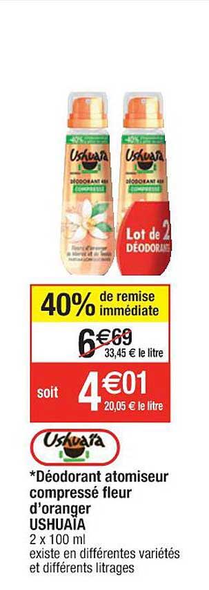 ushuaïa déodorant atomiseur compressé fleur d'oranger