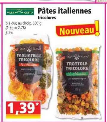 villa gusto pâtes italiennes tricolores