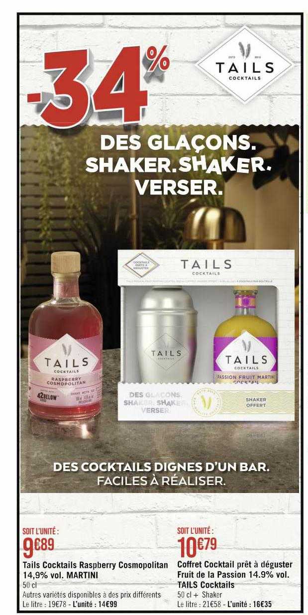 tails cocktails raspberry cosmopolitan 14,9% vol. martine, coffret cocktail prêt à déguster fruit de la passion 14,9% vol. tails cocktails