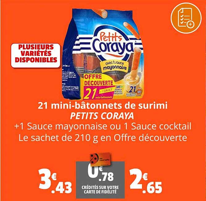 21 Mini-bâtonnets De Surimi Petits Coraya