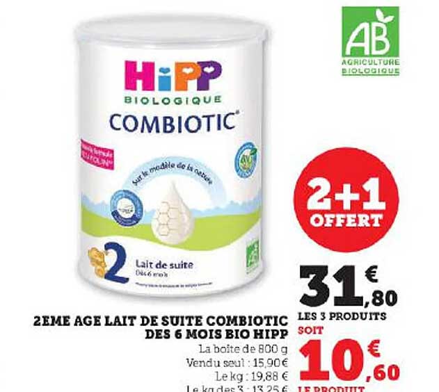 2ème âge lait de suite combiotic dès 6 mois bio hipp