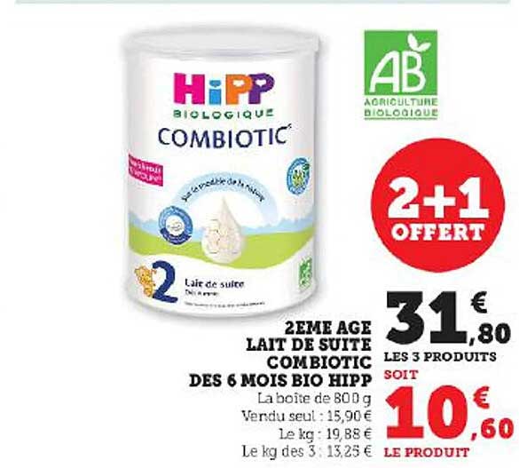 2ème âge lait de suite combiotic dès 6 mois bio hipp