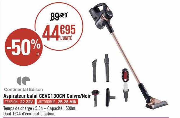 Aspirateur Balai Cevc130cn Cuivre-noir Continental Edison