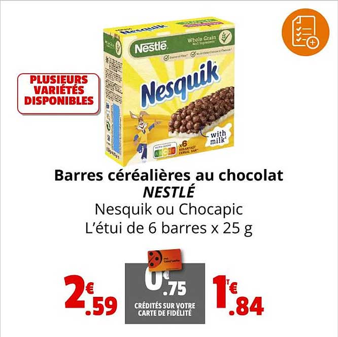 barres céréalières au chocolat nestlé