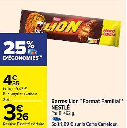 barres lion "format familial" nestlé