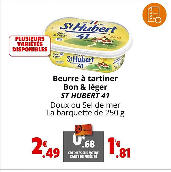 beurre à tartiner bon & léger st hubert 41