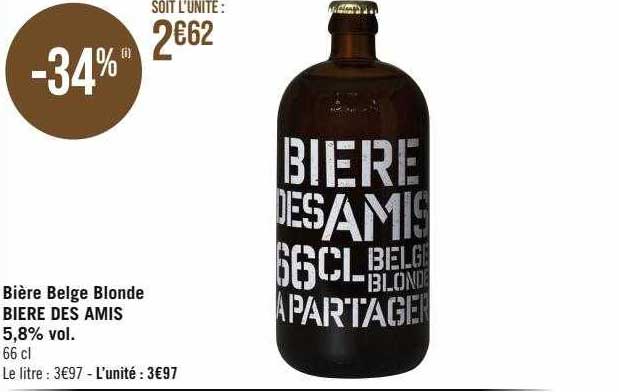 bière belge blonde bière des amis 5,8% vol.