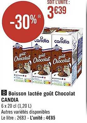 boisson lactée goût chocolat candia
