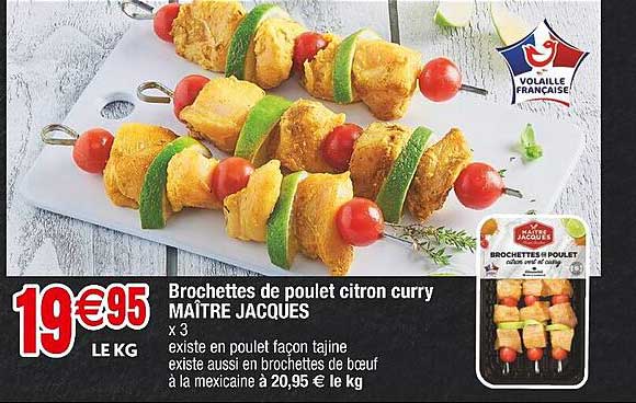 brochettes de poulet citron curry maître jacques