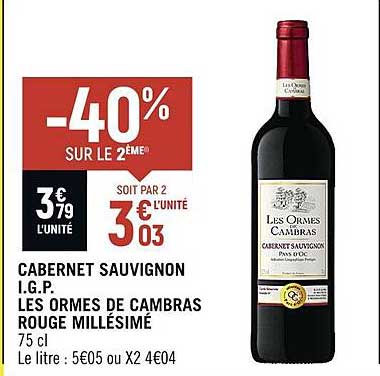 cabernet sauvignon i.g.p. les ormes de cambras rouge millésimé