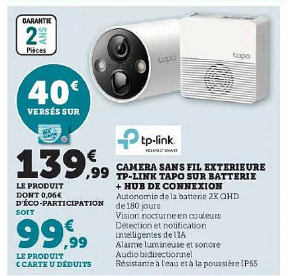 camera sans fil extérieure tp-link tapo sur batterie + hub de connexion