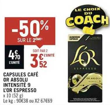 Capsules Café Or Absolu Intensité 9 L'or Espresso