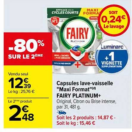 capsules lave-vaisselle "maxi format" fairy platinum+