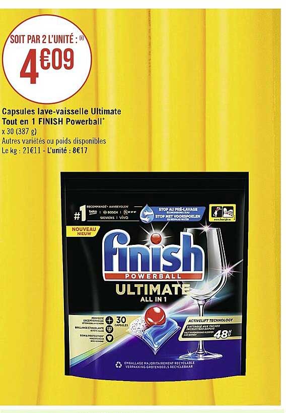 capsules lave-vaisselle ultimate tout en 1 finish powerball