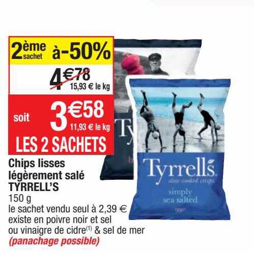 chips lisses légèrement salé tyrrell's