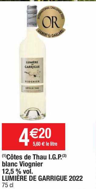 côtes de thau i.g.p blanc viognier 12.5% vol. lumière de garrigue 2022