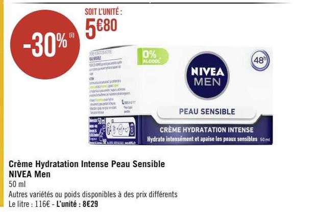 crème hydratation intense peau sensible nivea men