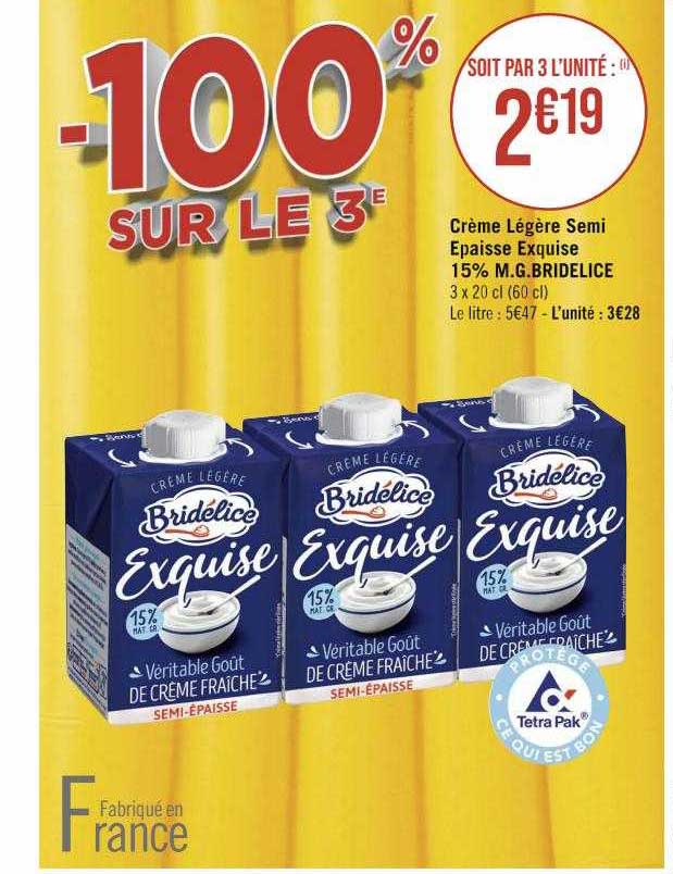 crème légère semi épaisse exquise 15% m.g. bridélice