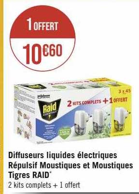 diffuseurs liquides électriques répulsif moustiques et moustiques tigres raid