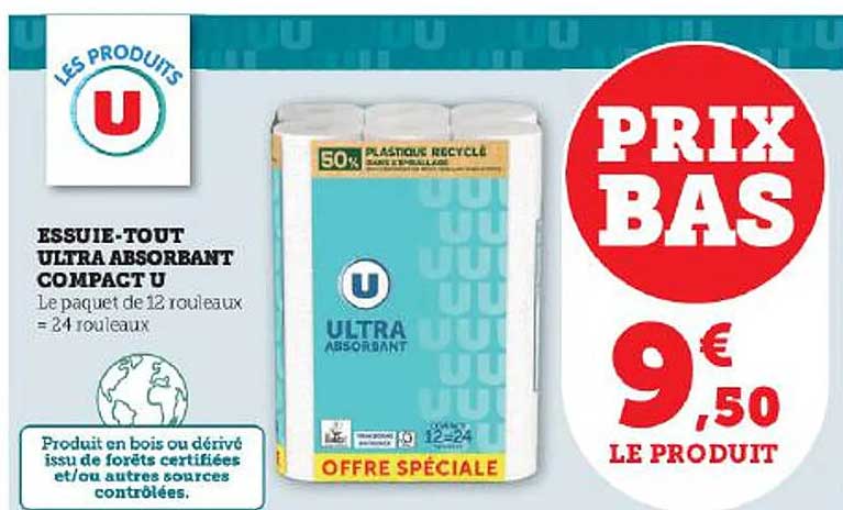 essuie-tout ultra absorbant compact u