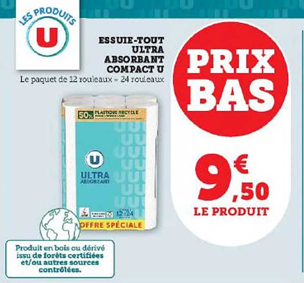 essuie-tout ultra absorbant compact u