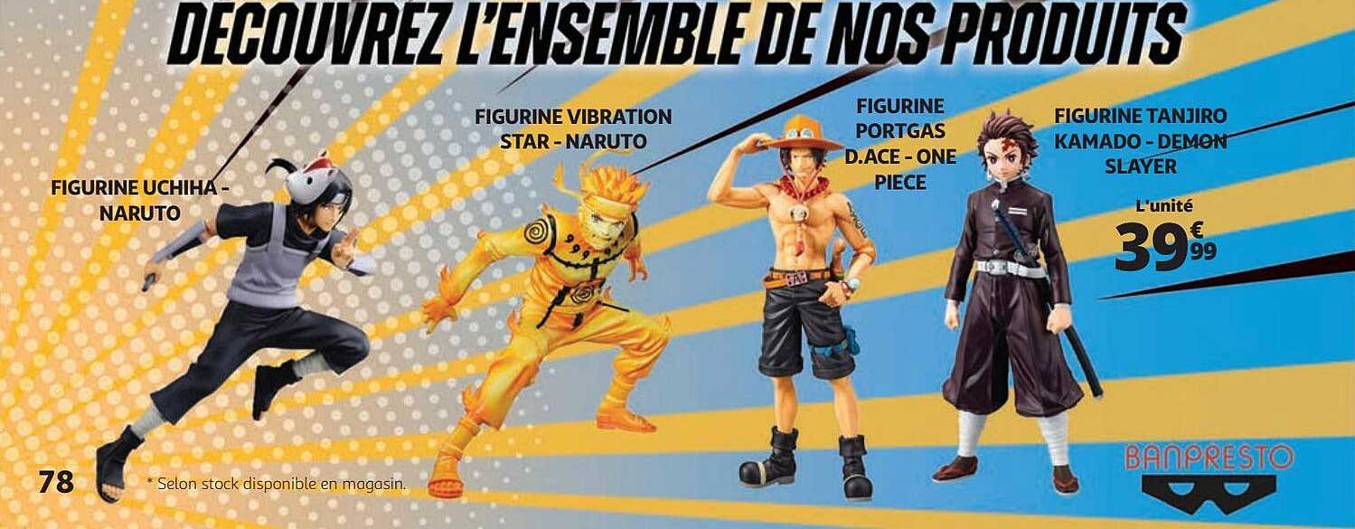 figurien uchiha - naruto, figurine vibration star - naruto, figurine portgas d.ace - one piece, figurine tanjiro kamado - demon slayer