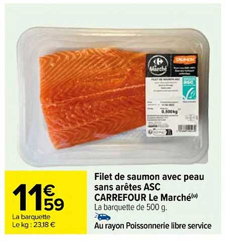 filet de saumon avec peau sans arêtes asc carrefour le marché