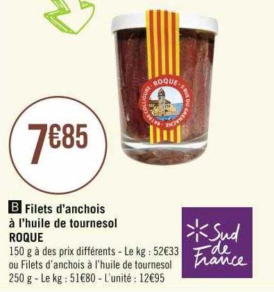 filets d'anchois à l'huile de tournesol roque