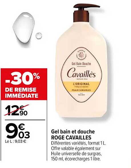 gel bain et douche roge cavailles