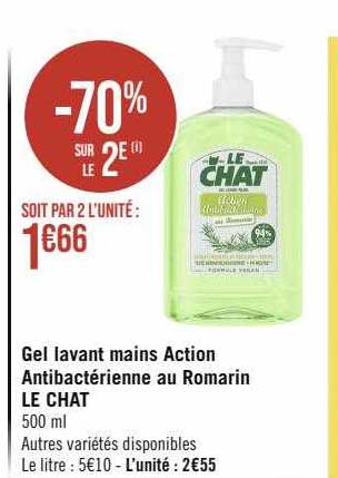 gel lavant mains action antibactérienne au romarin le chat