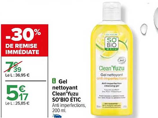 gel nettoyant clean'yuzu so'bio étic