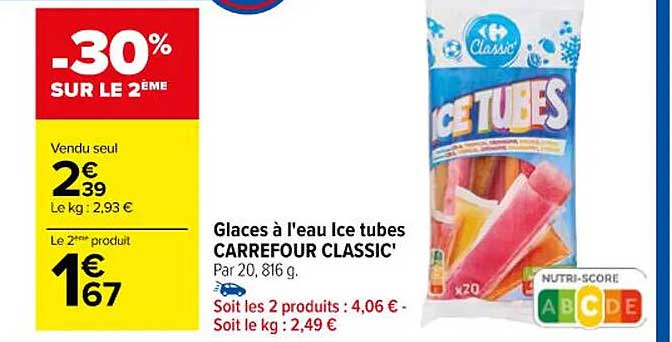 glaces à l'eau ice tubes carrefour classic