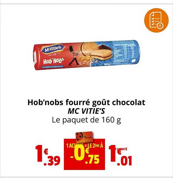 hob'nobs fourré goût chocolat mc vitie's